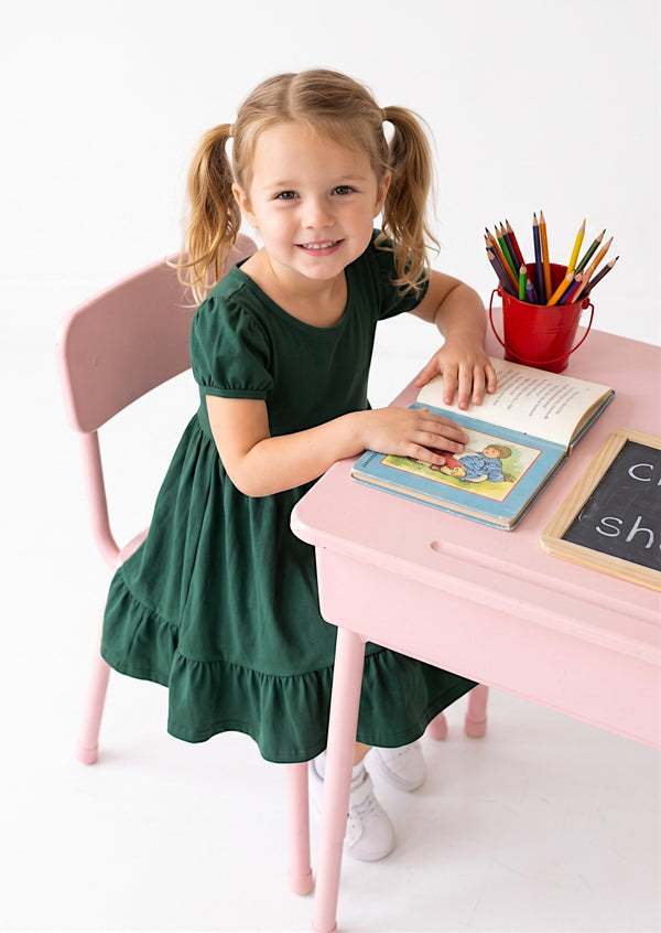 Classic Cotton Twirl Dress in Hunter Green 2