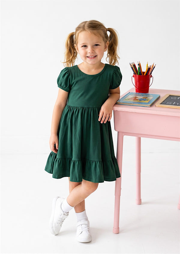 Classic Cotton Twirl Dress in Hunter Green 2