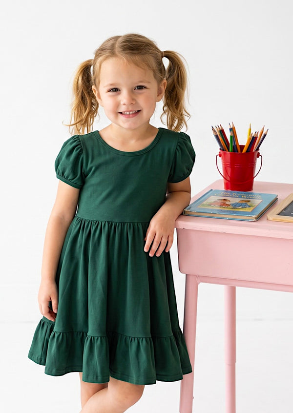 Classic Cotton Twirl Dress in Hunter Green 2