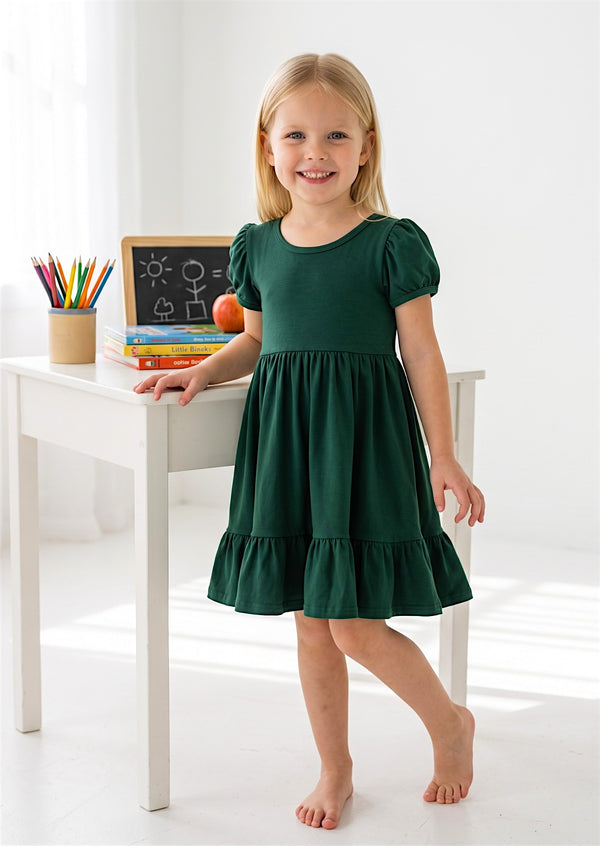 Classic Cotton Twirl Dress in Hunter Green 2