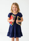 Classic Cotton Twirl Dress in Navy
