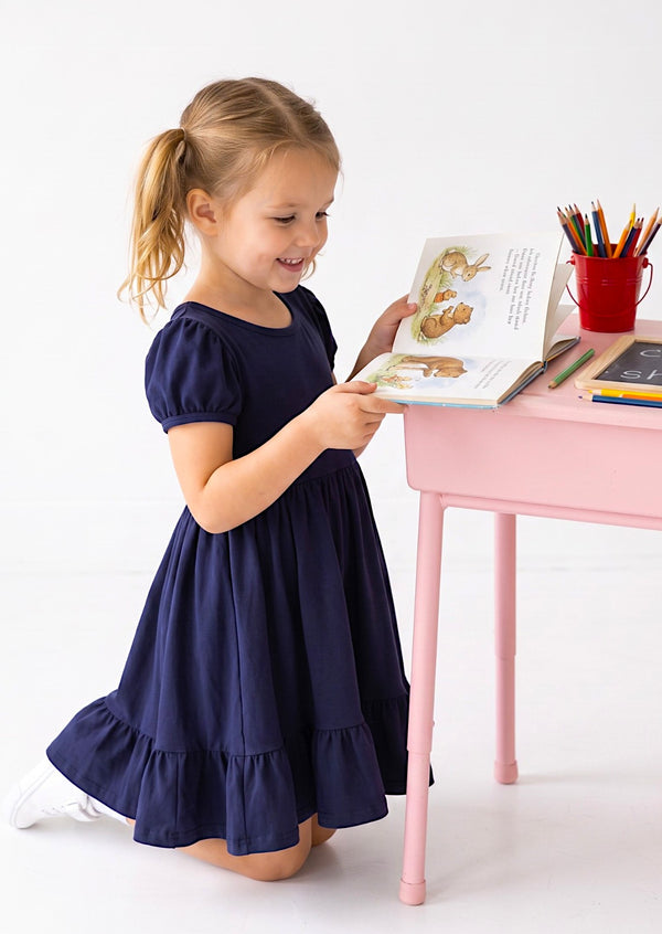 Classic Cotton Twirl Dress in Navy