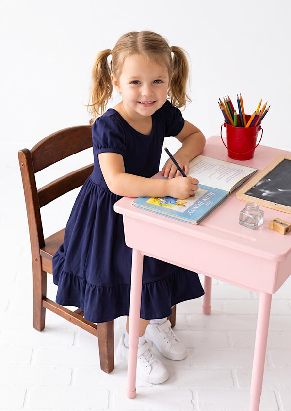 Classic Cotton Twirl Dress in Navy