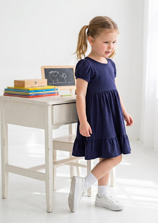 Classic Cotton Twirl Dress in Navy