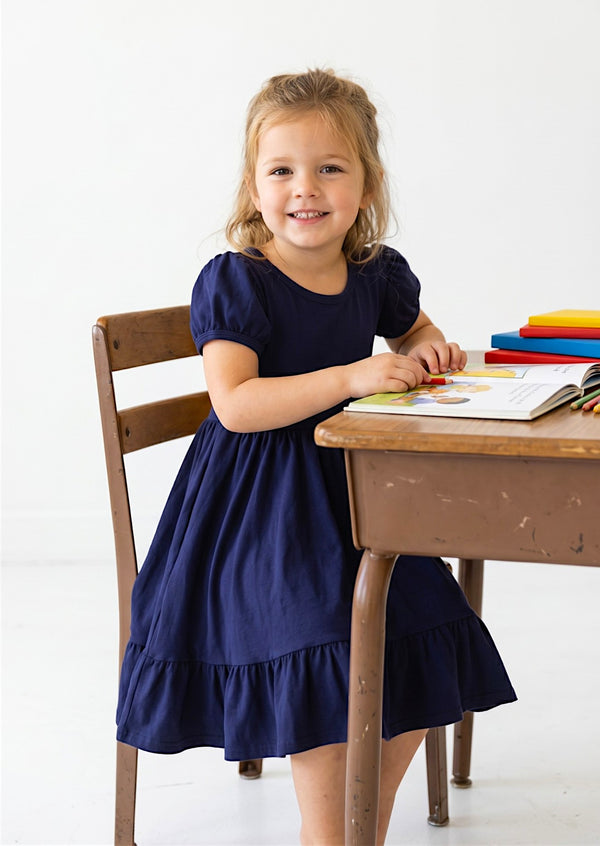 Classic Cotton Twirl Dress in Navy