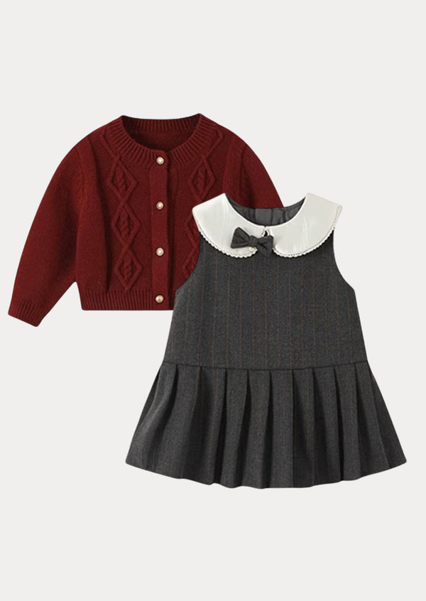 Cloverly Dress & Sweater Set in Gray Burgundy