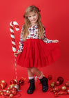 Girls Red Christmas Print Twirl Dress