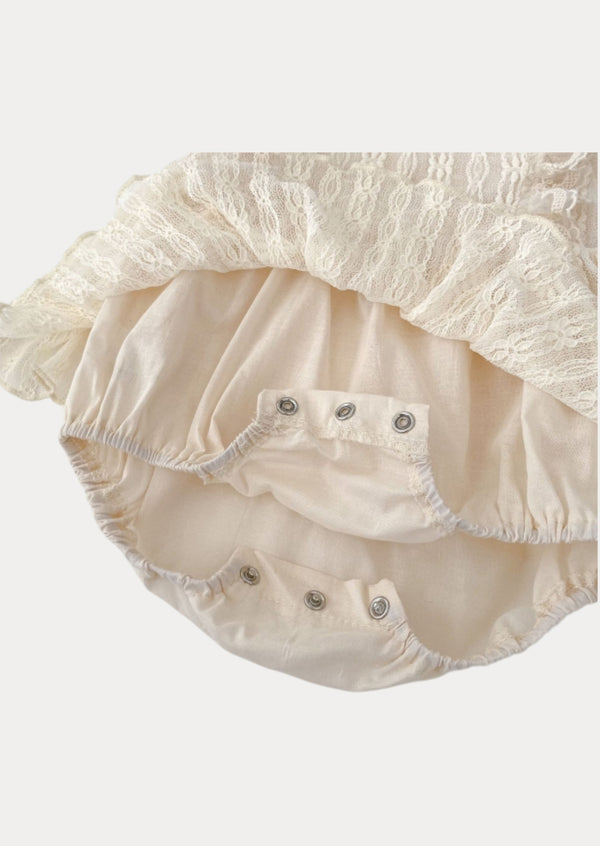 Cora Embroidered Lace Romper Beige