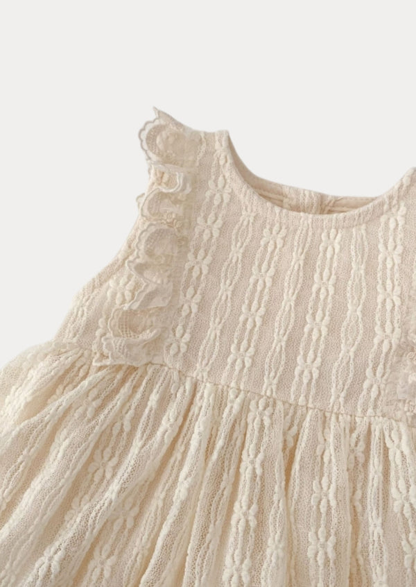 Cora Embroidered Lace Romper Beige