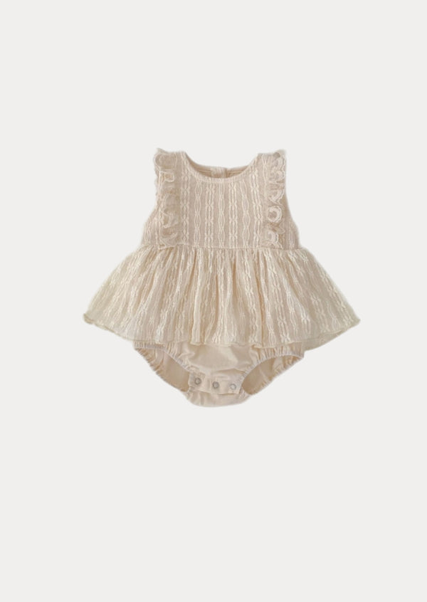 Cora Embroidered Lace Romper Beige