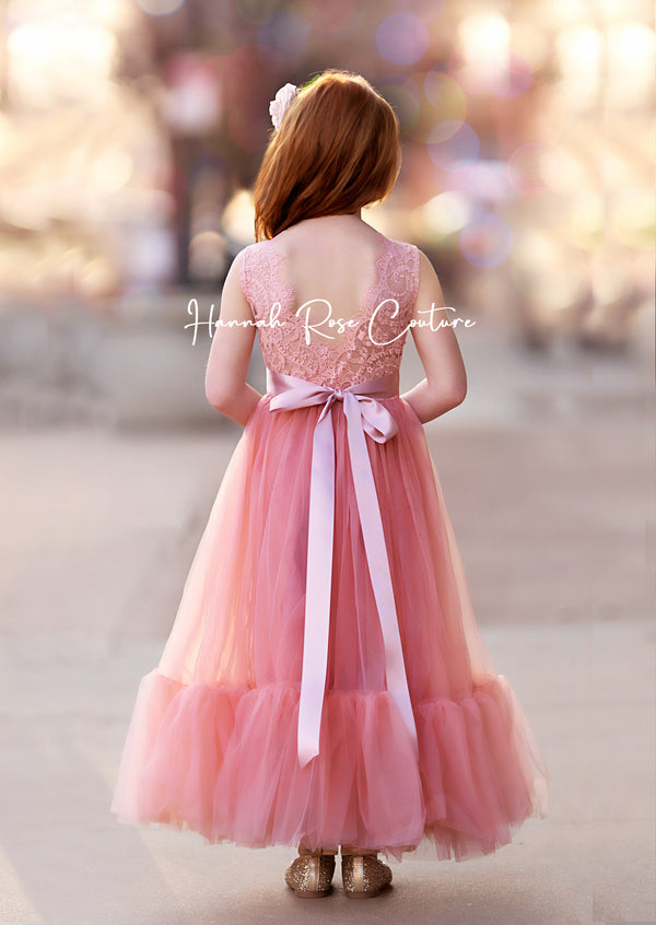 tulle flower girl dress in coral