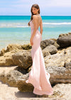 Cowl Neck Stretchy Evening Gown in Blush