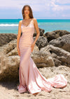 Cowl Neck Stretchy Evening Gown in Blush