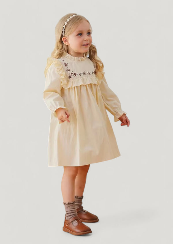 Marigold Ruffle Bodice Embroidered Dress