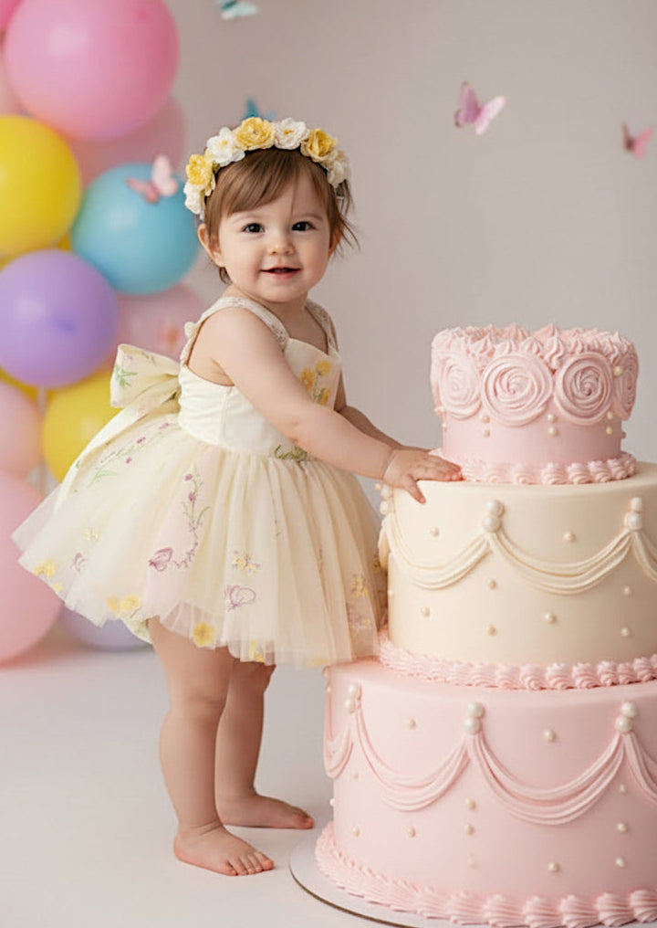 Pink Embroidered Baby Romper Cake Smash & First Birthday