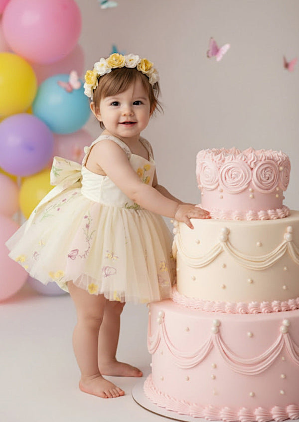 Pink Embroidered Baby Romper Cake Smash & First Birthday