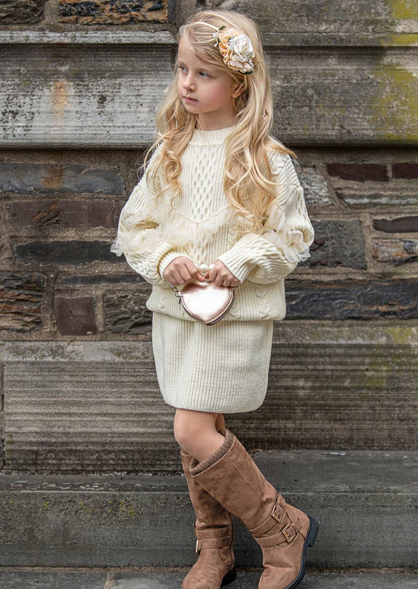 GIRLS - Cream Sweater & Skirt Set - Hannah Rose Vintage Boutique