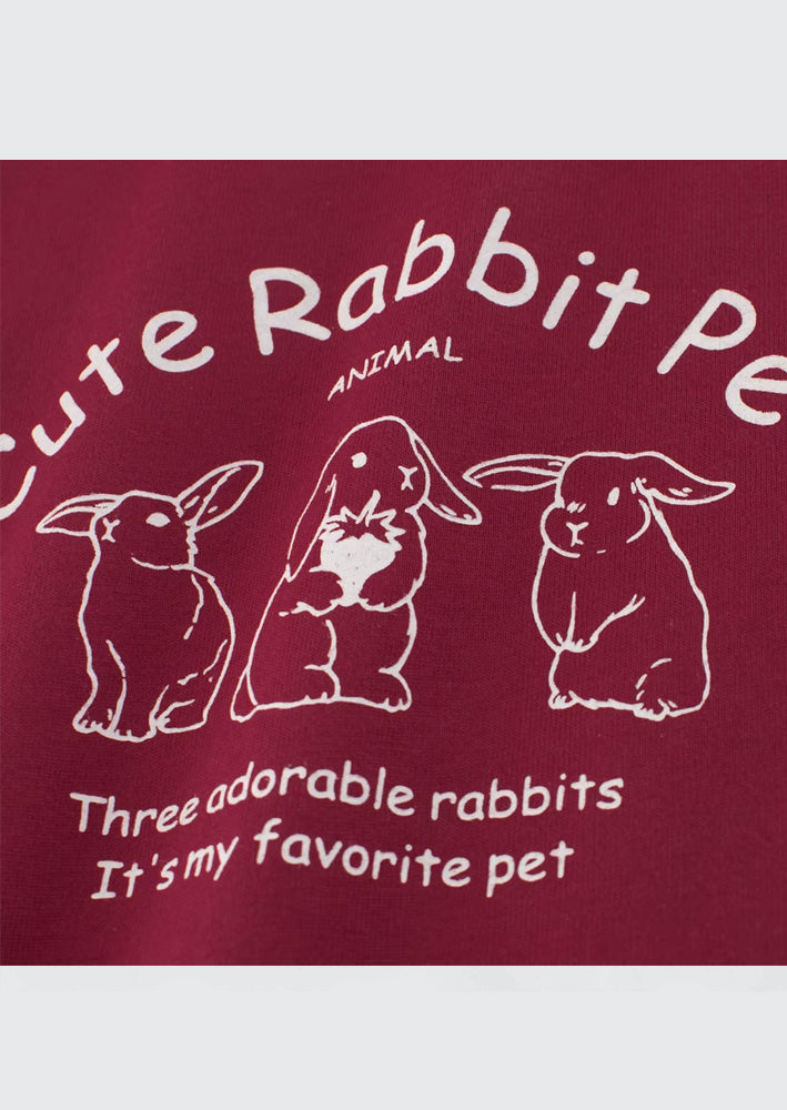 Burgundy & Stripe Long Sleeve Rabbit Tee