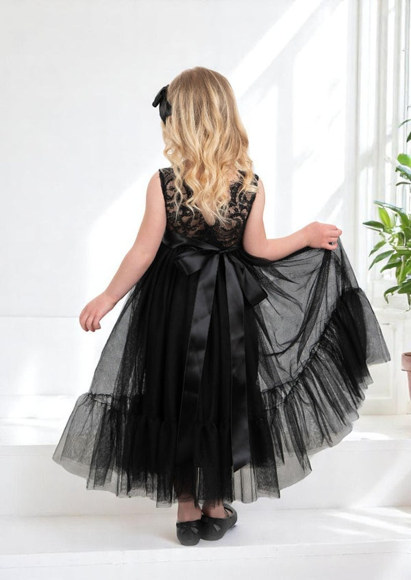 Sleeveless Black Tulle & Lace Flower Girl Dress | Weddings/Special Occasions