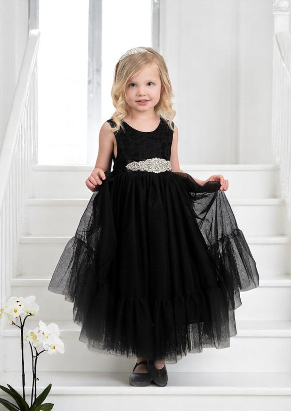 Sleeveless Black Tulle & Lace Flower Girl Dress | Weddings/Special Occasions