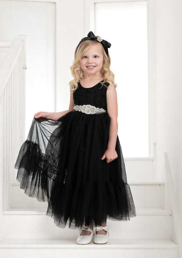 Sleeveless Black Tulle & Lace Flower Girl Dress | Weddings/Special Occasions