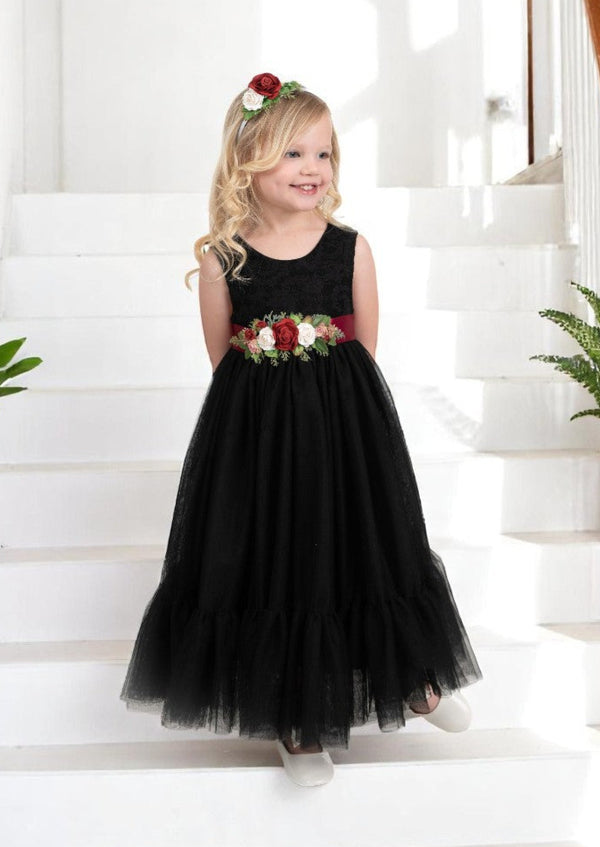 Sleeveless Black Tulle & Lace Flower Girl Dress | Weddings/Special Occasions