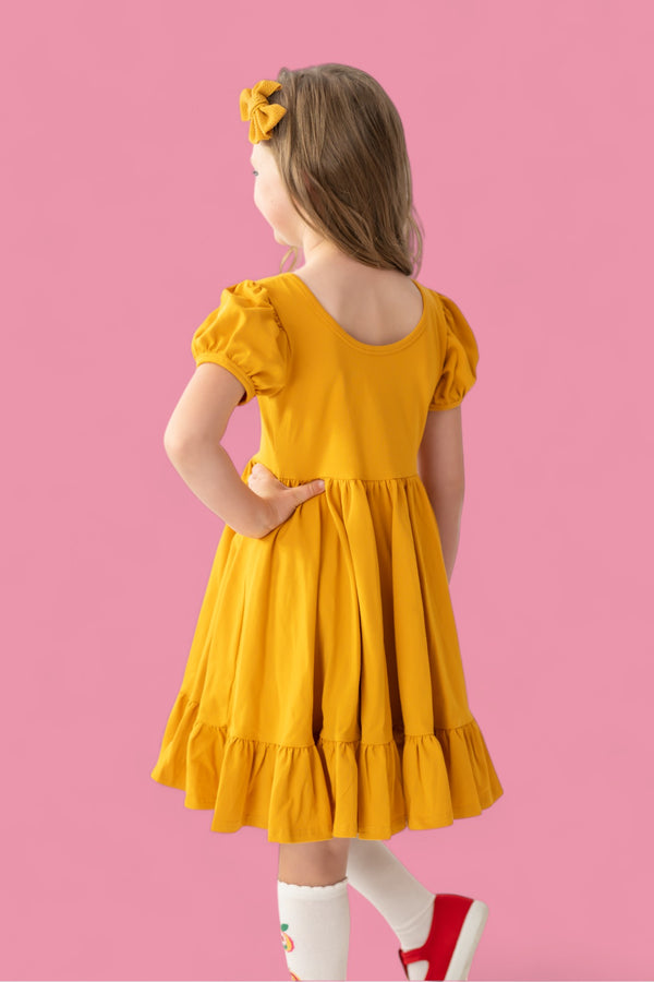 Gold Puff Sleeve Be Charmed Dress