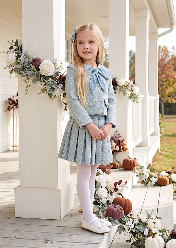 Darling Blue Tweed Skirt Set - Girls Fall Clothing