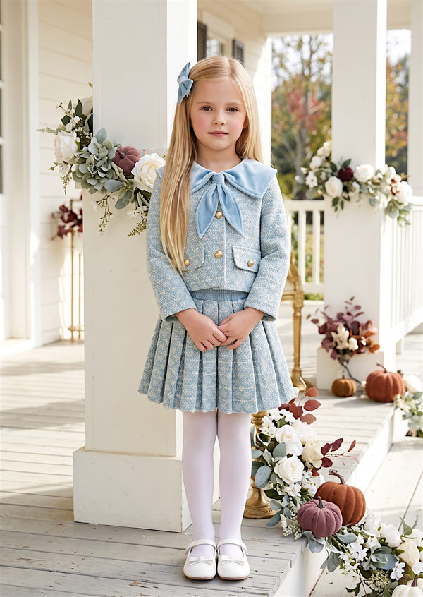 Darling Blue Tweed Skirt Set - Girls Fall Clothing