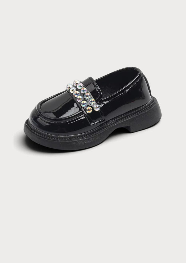 Little Girls Dazzle Me Loafers in Black| Girls Flats