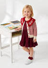 Girls Deep Red Print Cardigan with Collar 