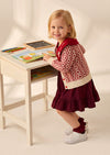 Girls Deep Red Print Cardigan with Collar 