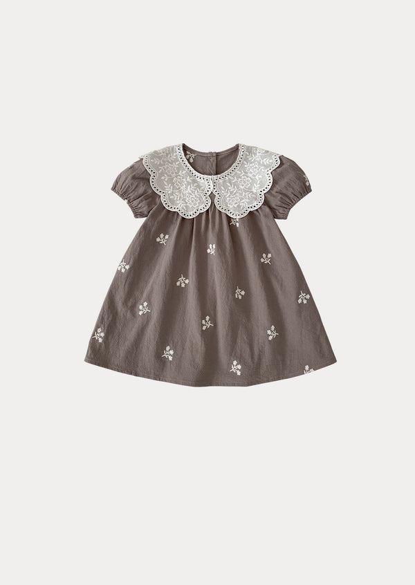 Dew Petal Textured Embroidered Gray Dress