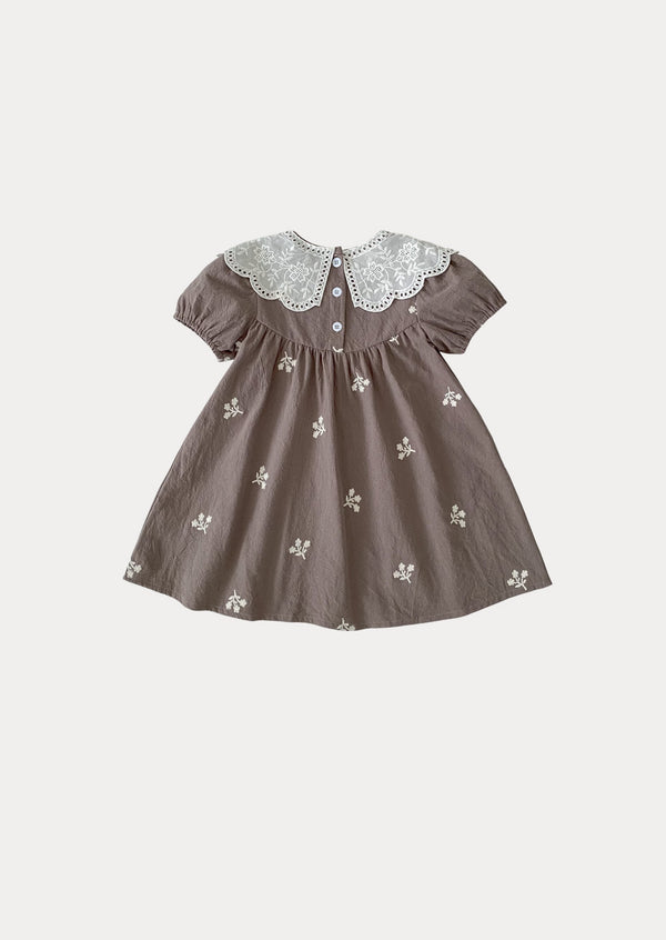 Dew Petal Textured Embroidered Gray Dress