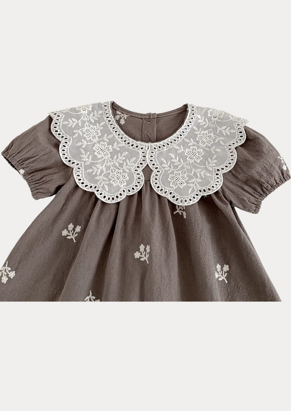 Dew Petal Textured Embroidered Gray Dress
