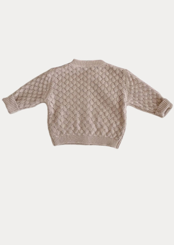 Open Diamond Weave Cardigan in Tan