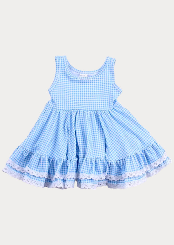 Girls blue check dress