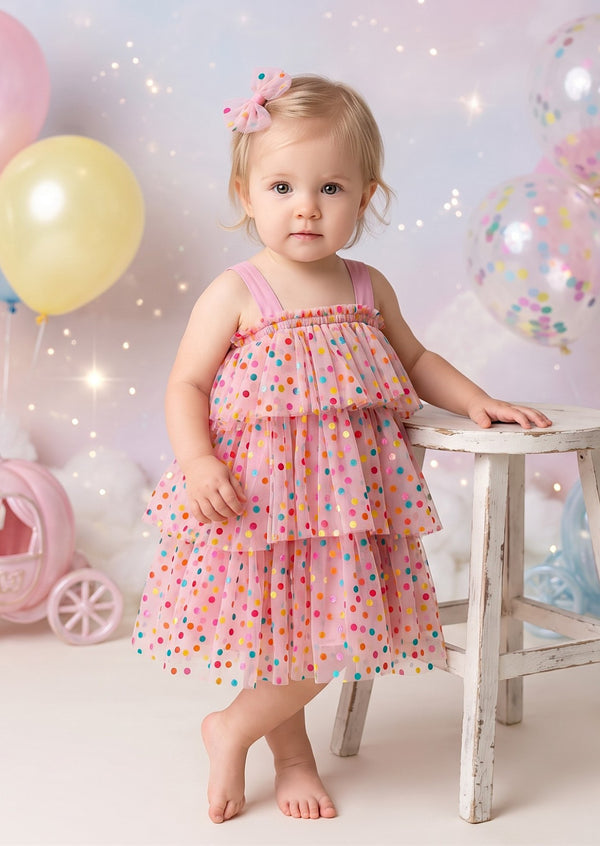 Pink Colorful Confetti Dot Cake Smash Tutu Dress