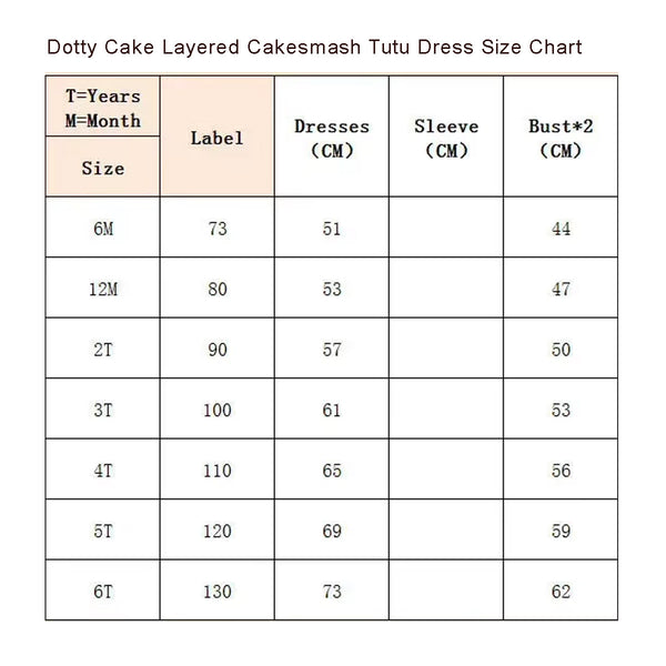 Confetti Dreams Cake Smash Tutu Size Chart