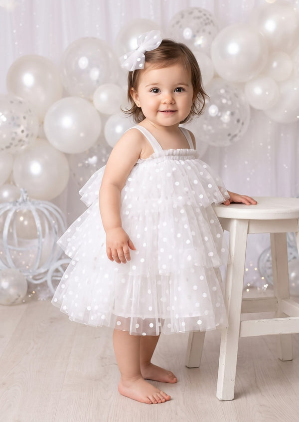 White Confetti Dot Cake Smash Tutu Dress