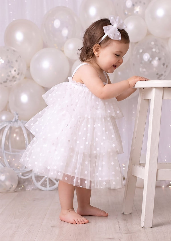 White Confetti Dot Cake Smash Tutu Dress