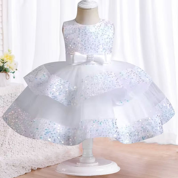 Little Miss Sparkles Sequin Party Dress in White