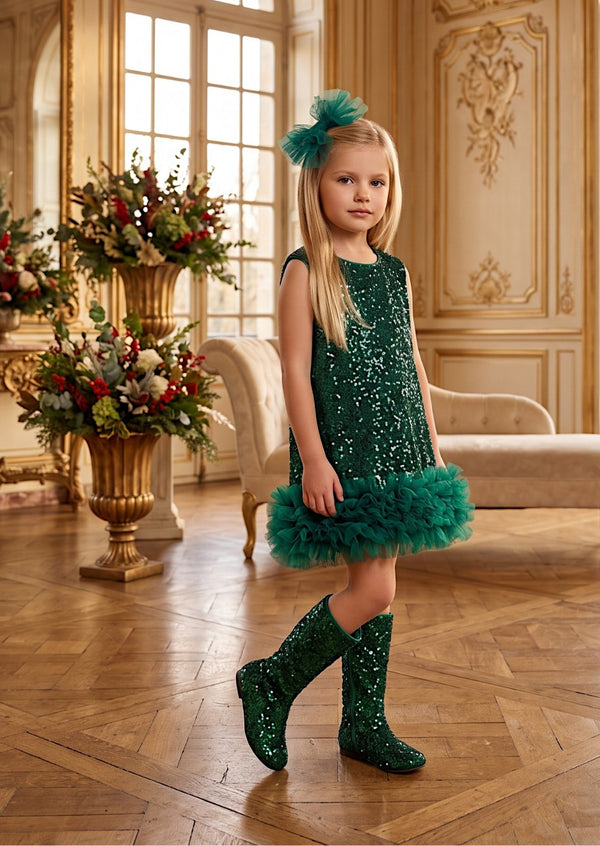 Girls Sequin Dress in Christmas Green | Girls Christmas Dresses