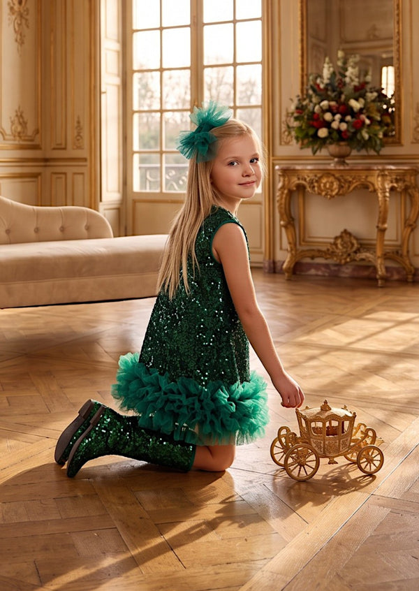 Girls Sequin Dress in Christmas Green | Girls Christmas Dresses
