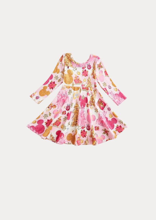 Pink Golden Minnie Christmas Dress