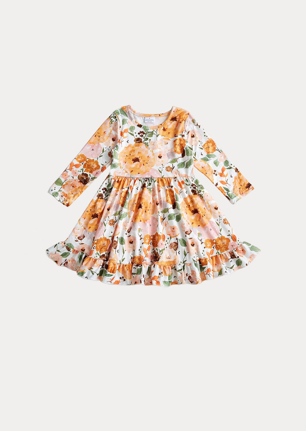 Kiara Fall Floral Twirl Dress || Brown Orange