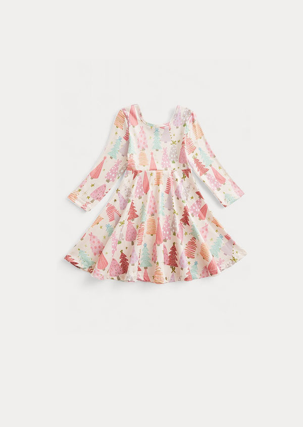 Christmas Dress Pink Christmas Trees Print