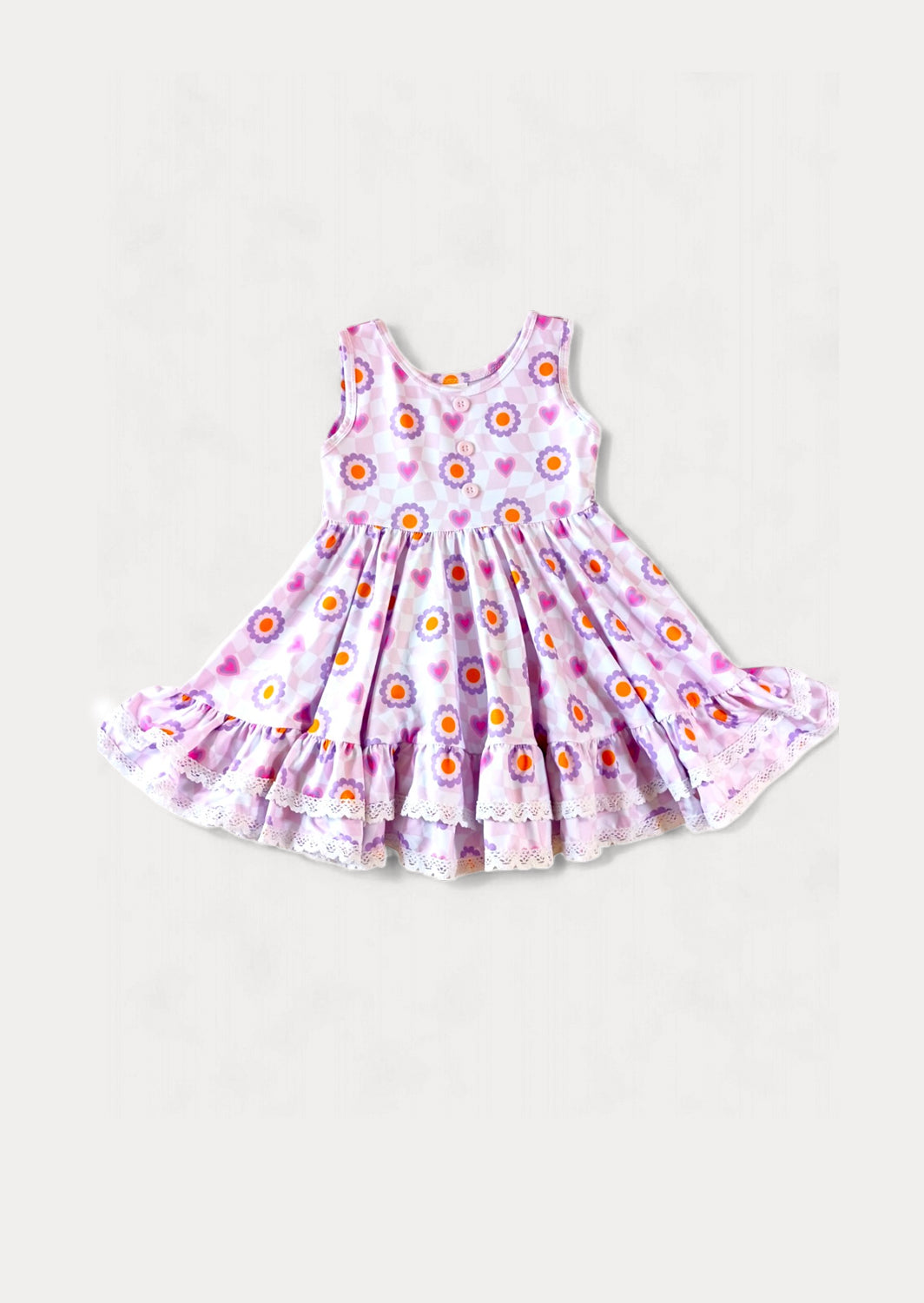 Tilda Dress in Retro Hearts Print