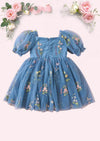 Enchanted Floral Party Dress in Dusty Blue