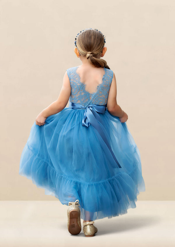 Azazie Tulle Little Girl Dresses Azazie Dusty Blue Flower Girl Dress